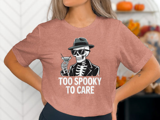 Too Spooky to Care Skeleton Themed Shirt product type