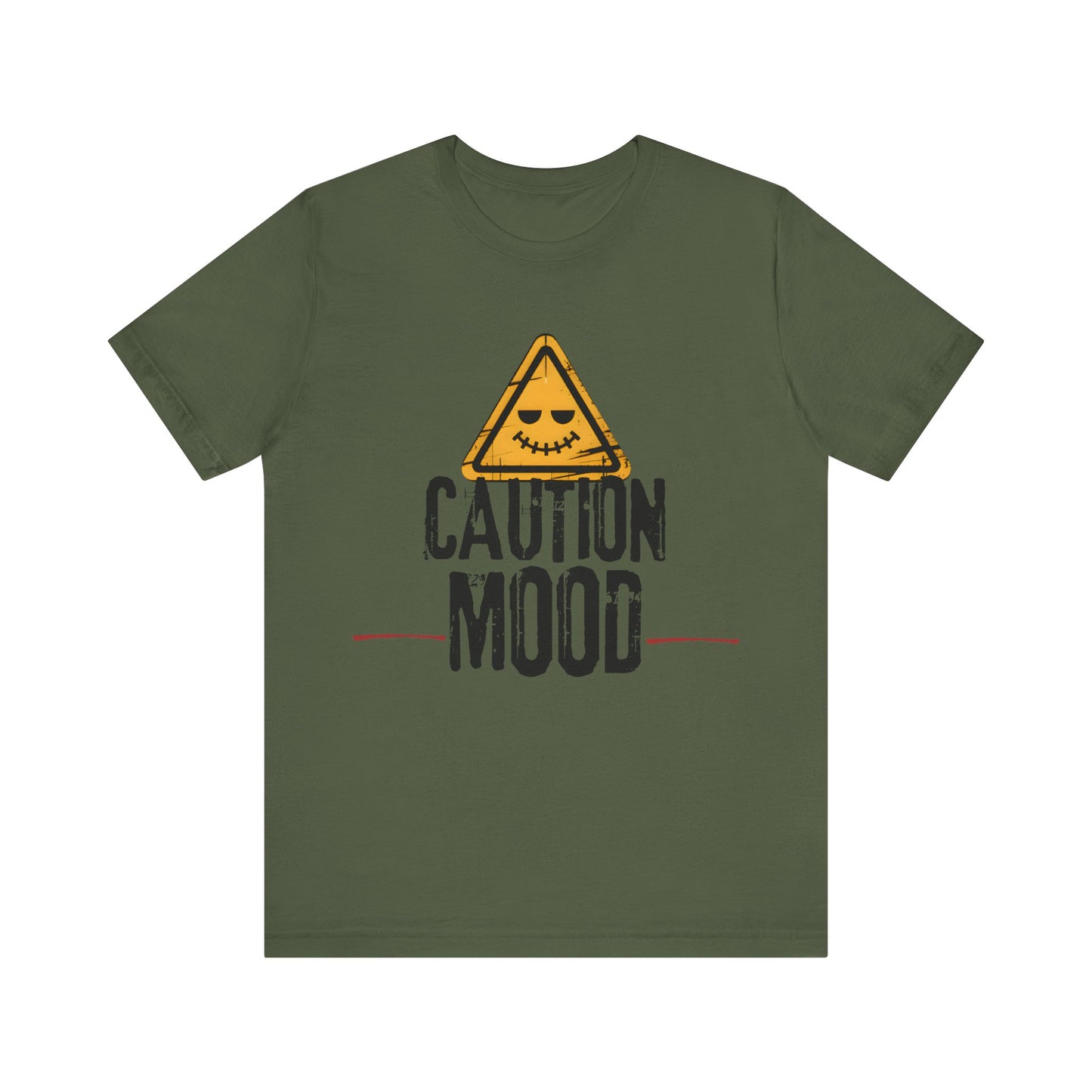 Caution Mood Funny Warning Sign T-Shirt | Dark Humor Graphic Tee for Men & Women