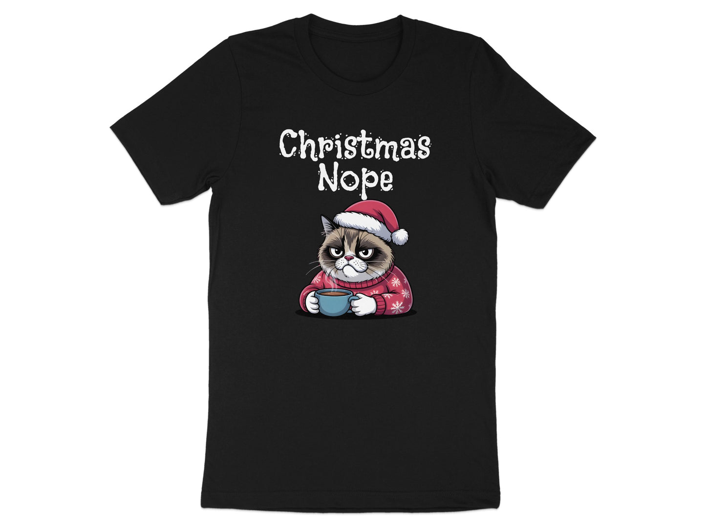 Christmas Nope Cat Funny Santa Hat T-Shirt product