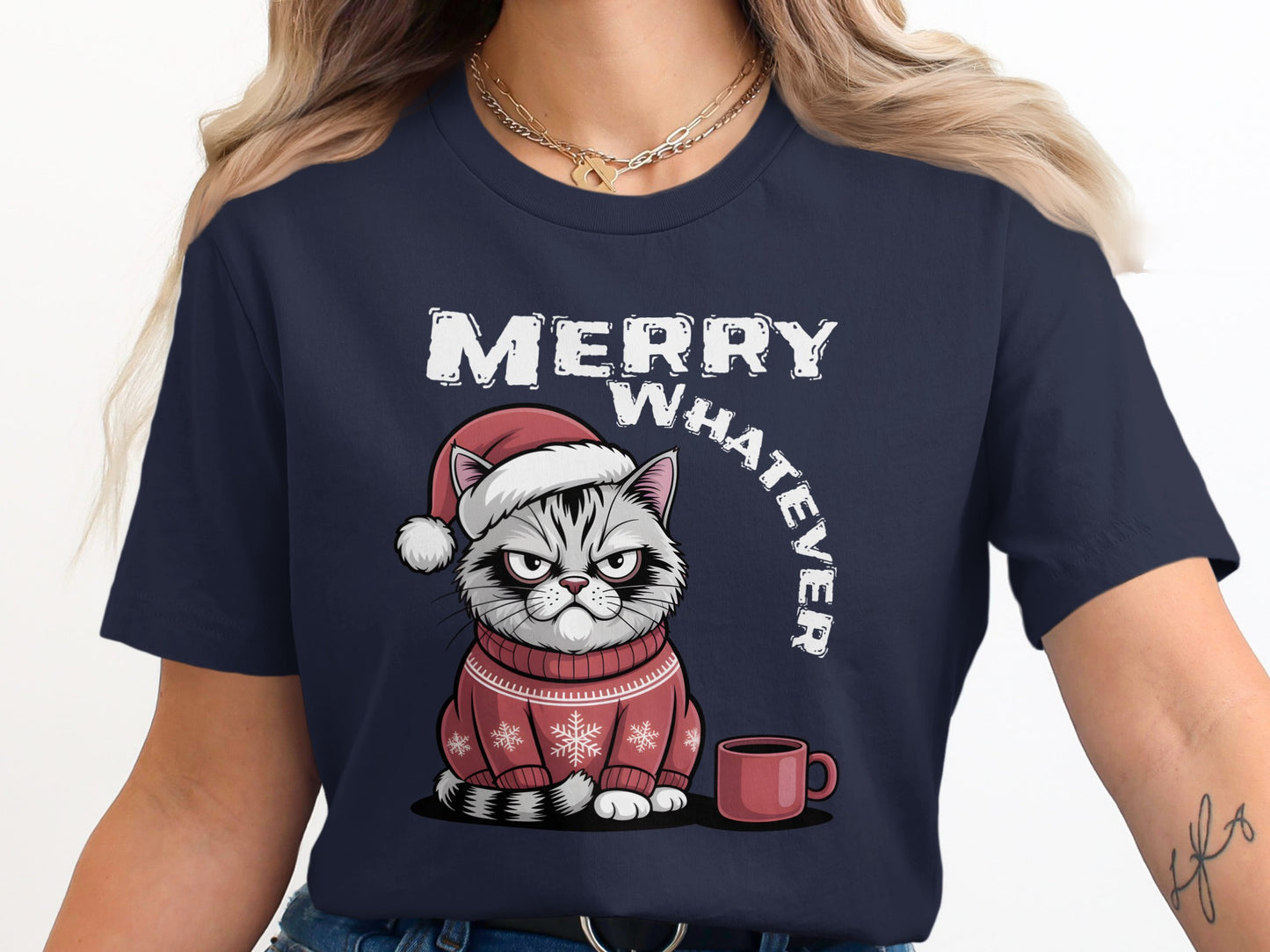 Merry Whatever Cat Graphic T Shirt product type
