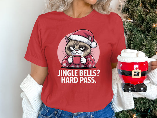 Jingle Bells Hard Pass Santa Cat Graphic T-shirt product