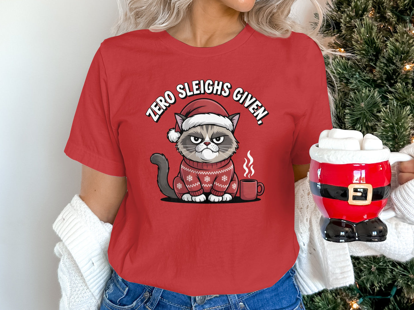 Zero Sleighs Given Funny Cat Christmas Shirt product