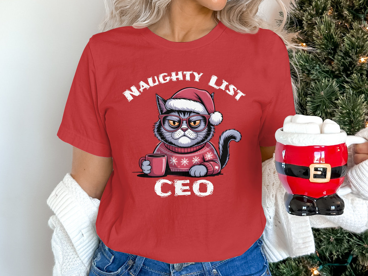 Naughty List CEO Holiday Cat Graphic T Shirt product