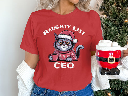 Naughty List CEO Holiday Cat Graphic T Shirt product