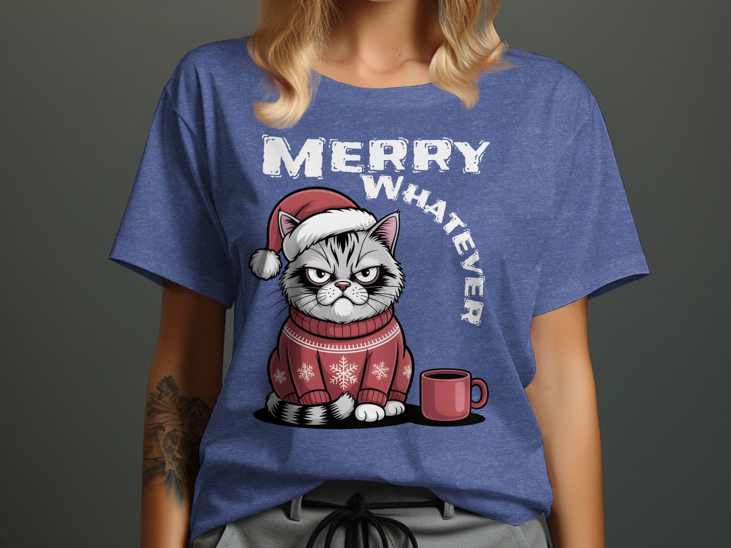 Merry Whatever Cat Design Funny Graphic T-Shirt product