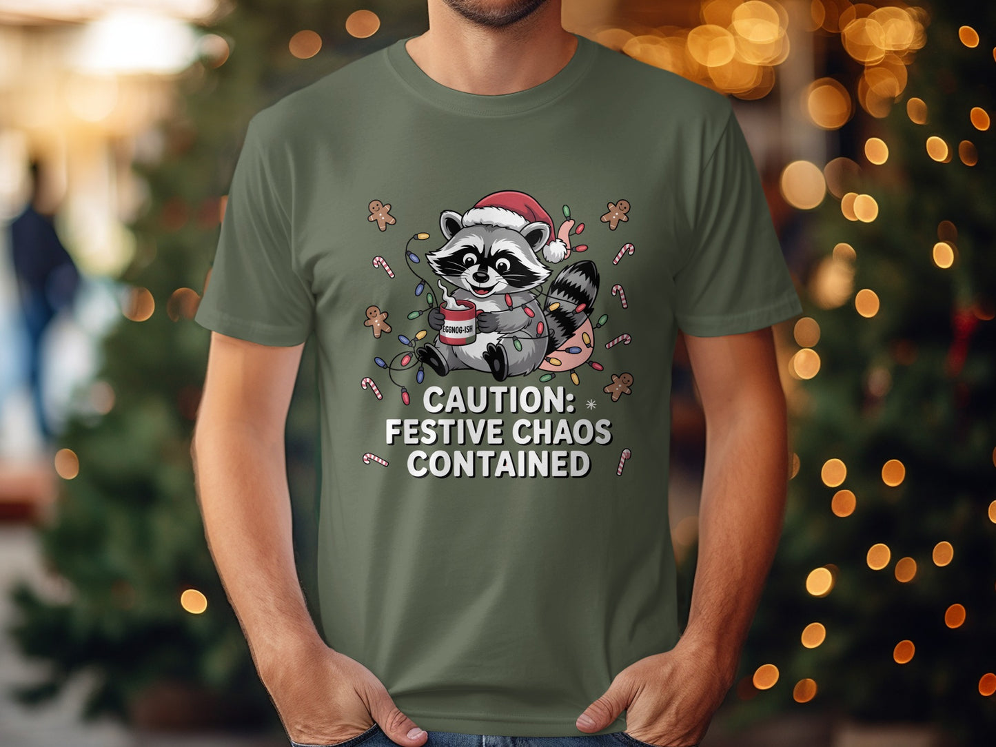 Caution Festive Chaos Contained Raccoon TShirt product