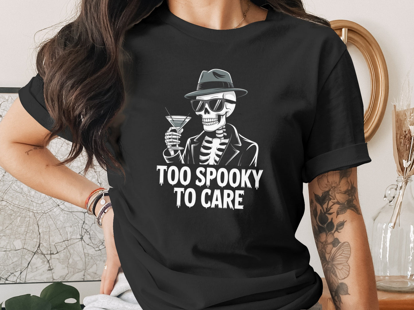 Too Spooky To Care Skeleton Graphic Tee product