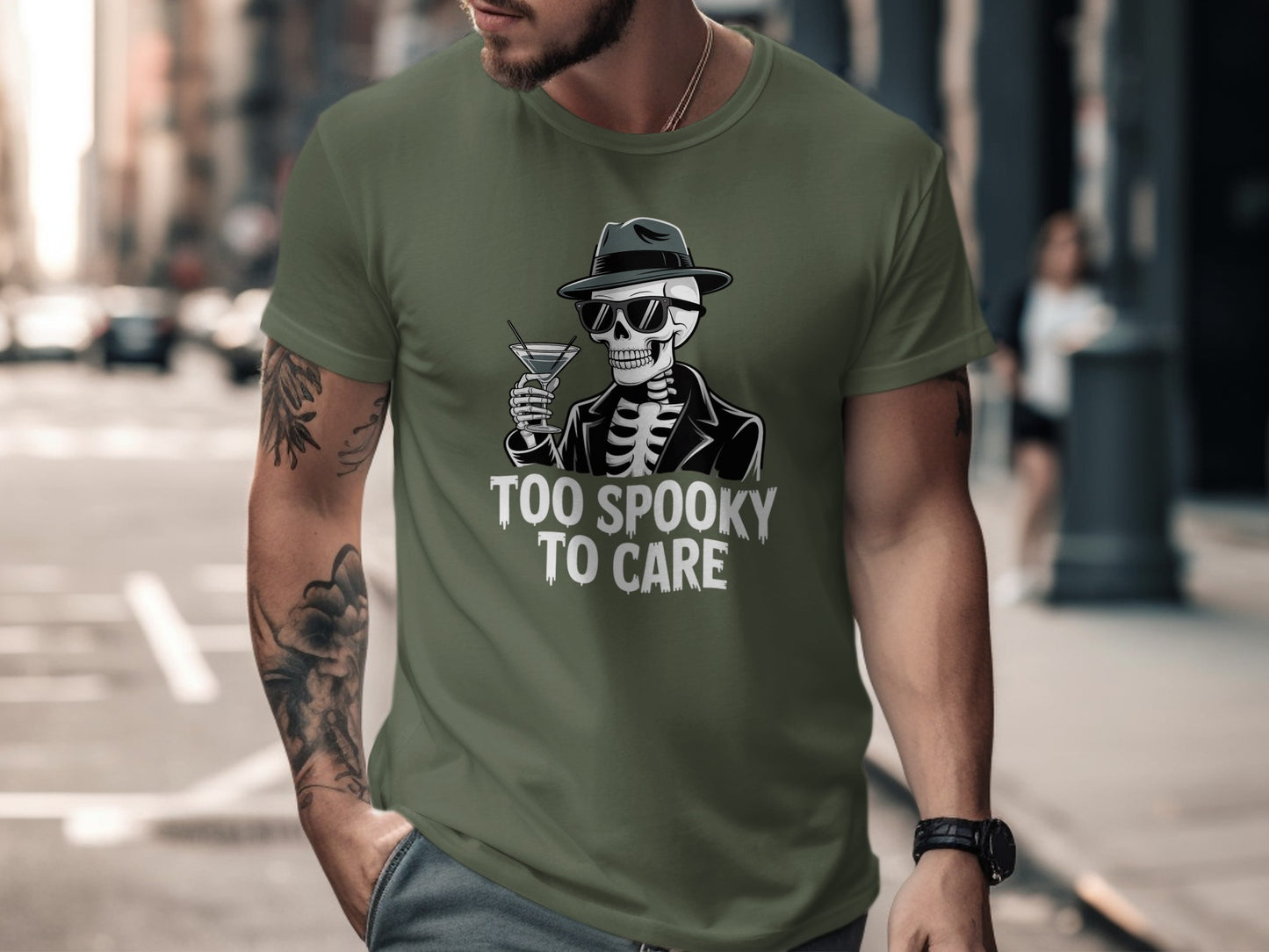 Too Spooky to Care Skeleton Graphic Tee product