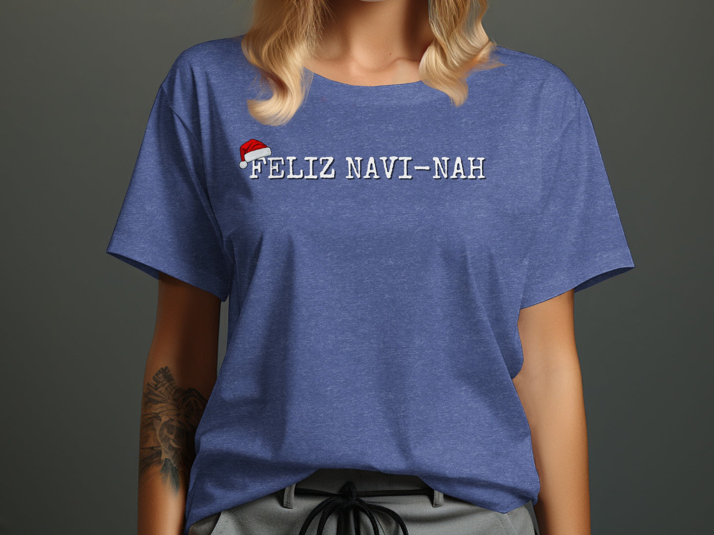 Feliz Navi-Nah T-shirt with Santa Hat Graphic