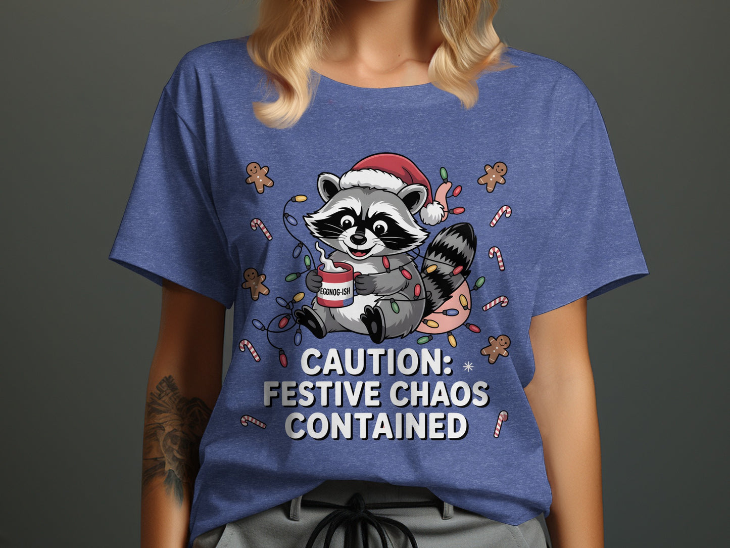 Caution Festive Chaos Contained Raccoon T-Shirt product type