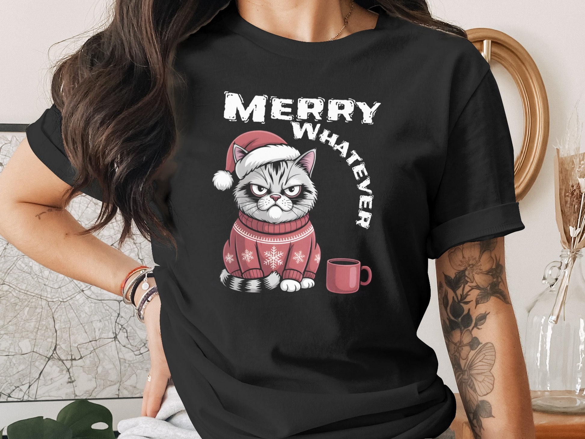 Merry Whatever Cat Christmas Humor T-shirt product