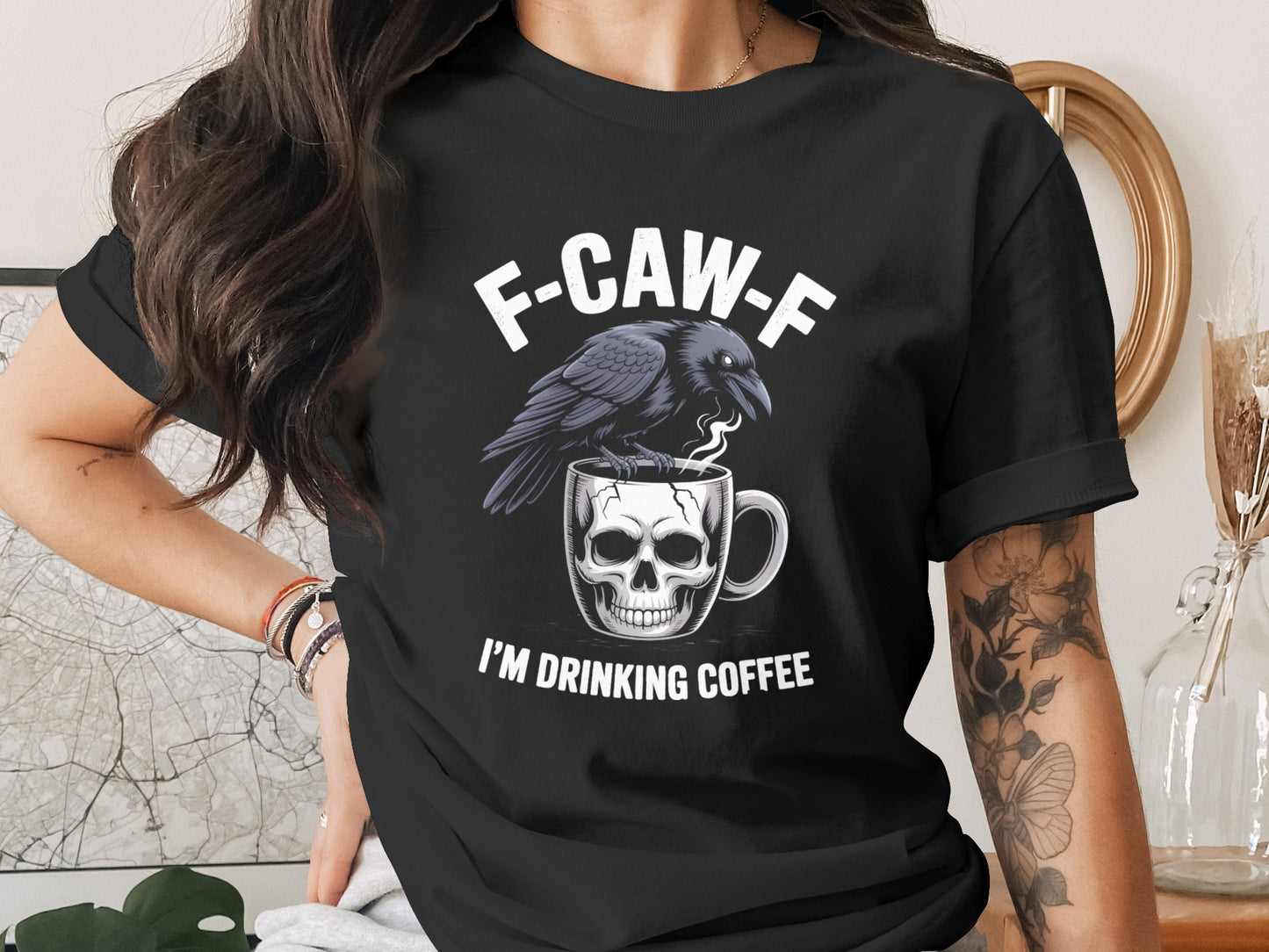 F-CAW-F I'm Drinking Coffee Skull Graphic Product