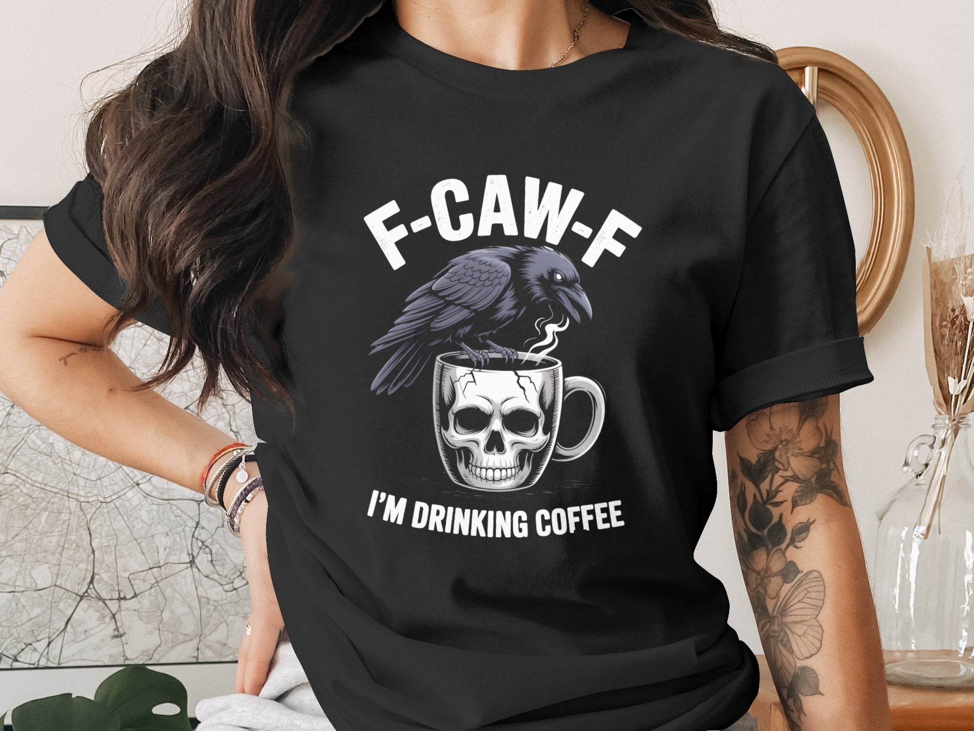 F-CAW-F I'm Drinking Coffee Skull Graphic Product