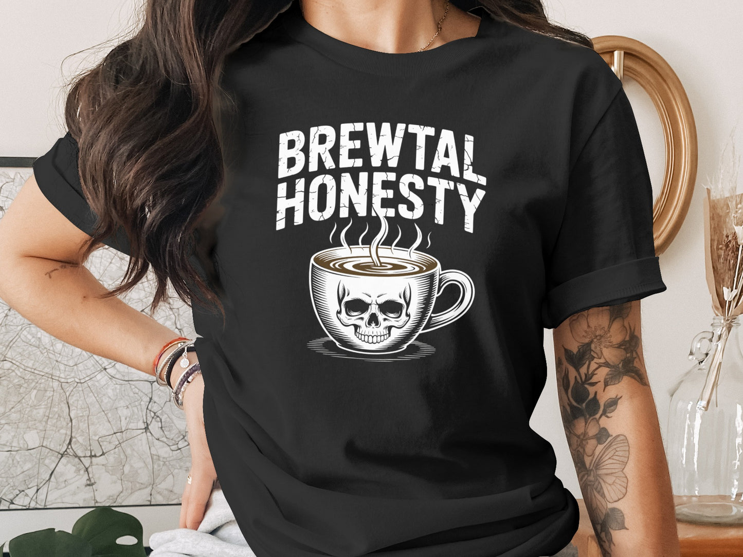 Brewtal Honesty Skull Coffee Cup Design T-Shirt product